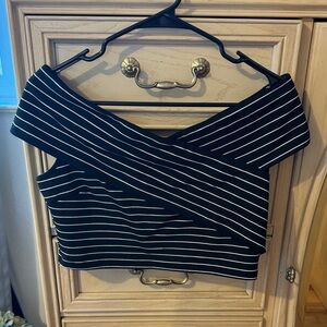 1. State Striped Black and White Crop Top